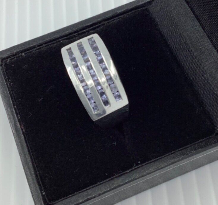 925 pale tanzanite 3 row chunky silver ring size N