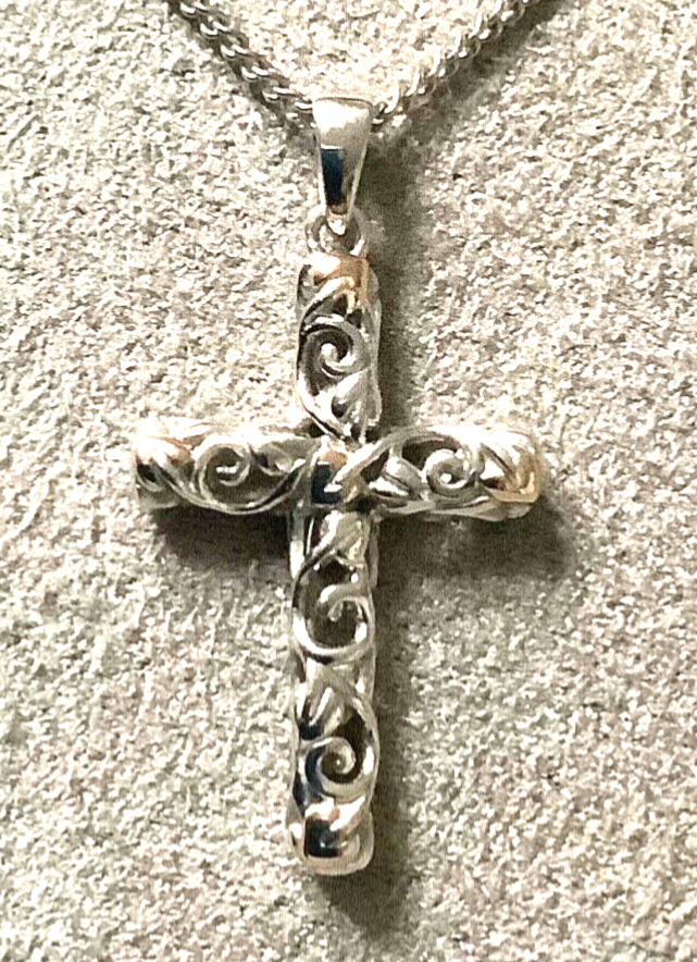 Clogau Tree of Life filigree cross pendant necklace silver and rose gold 18"