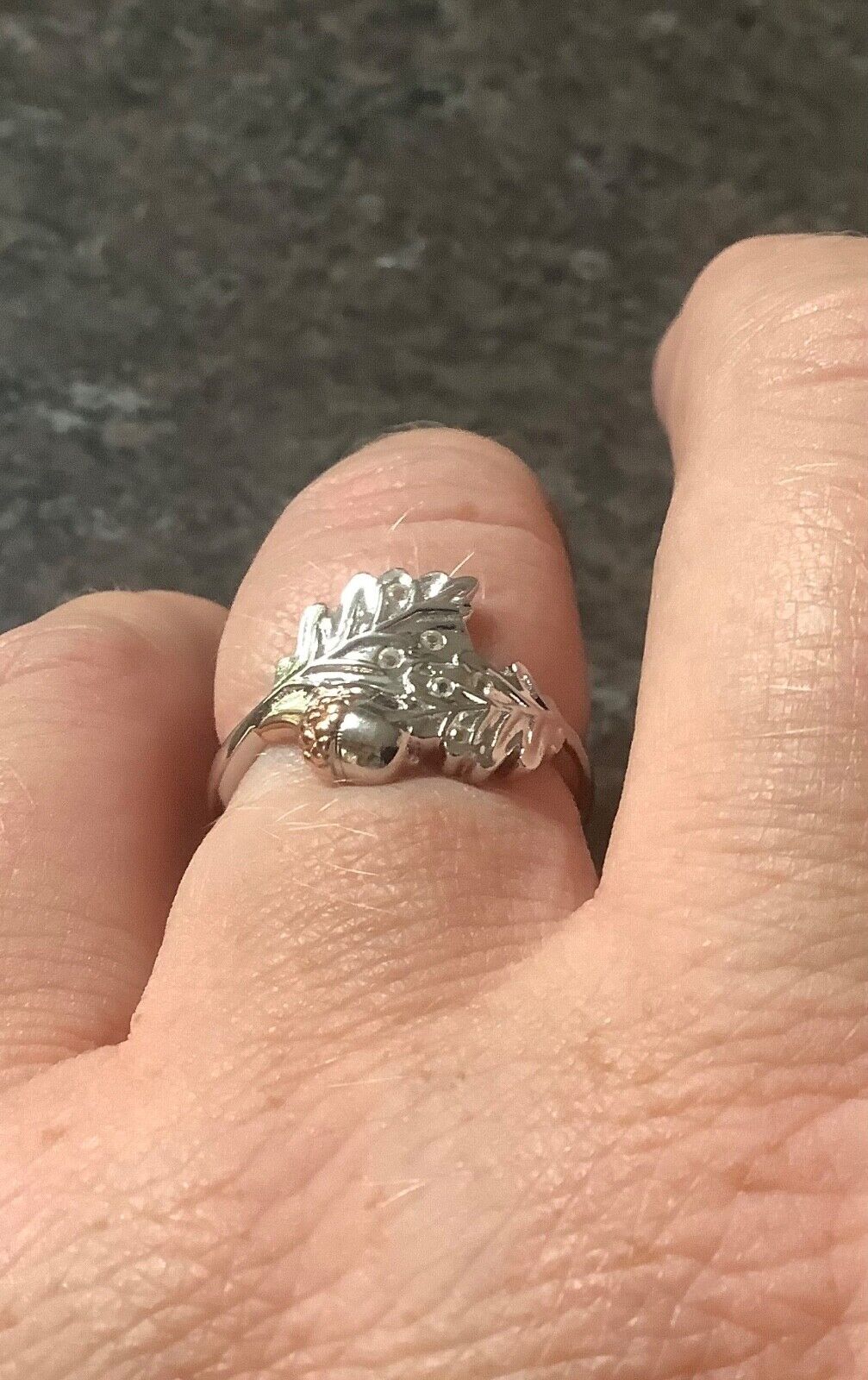 Clogau Royal Oak leaf ring size P silver and rose gold RRP £169