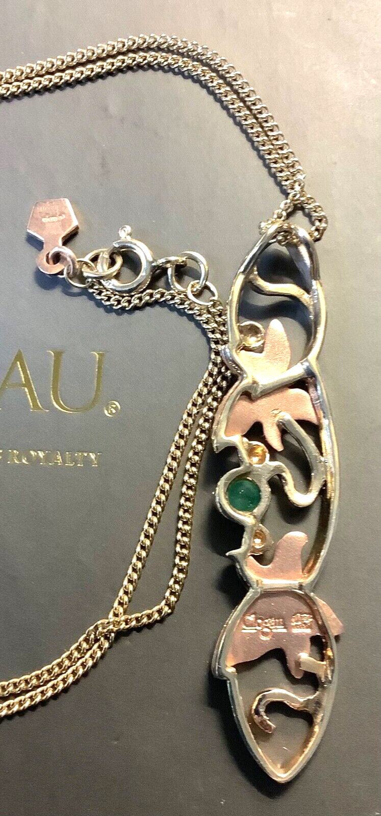 Clogau 9ct Emerald Lady of Caerphilly Ivy pendant necklace 18" yellow rose gold