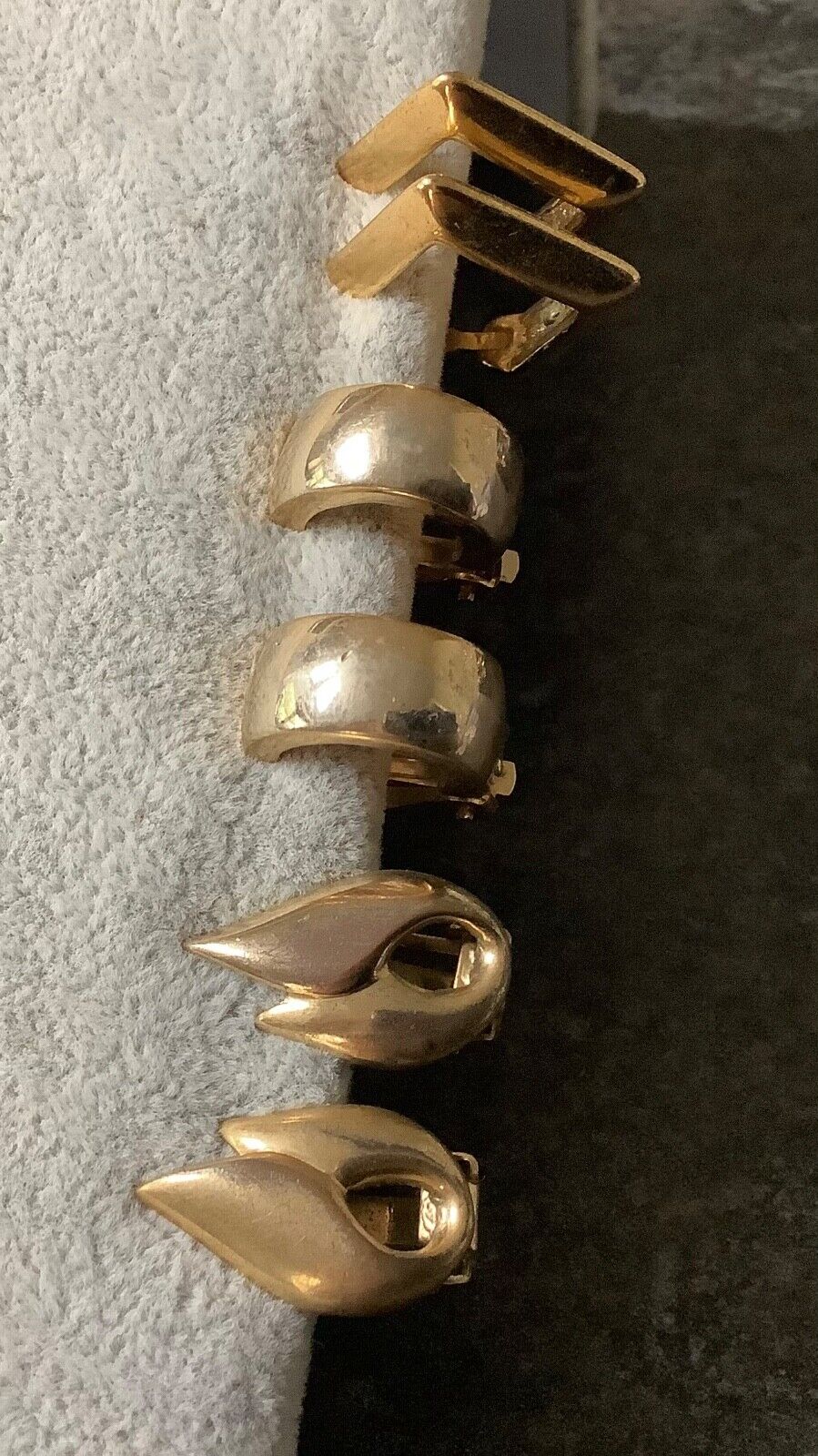 3 x vintage gold tone clip on earrings hoop stud