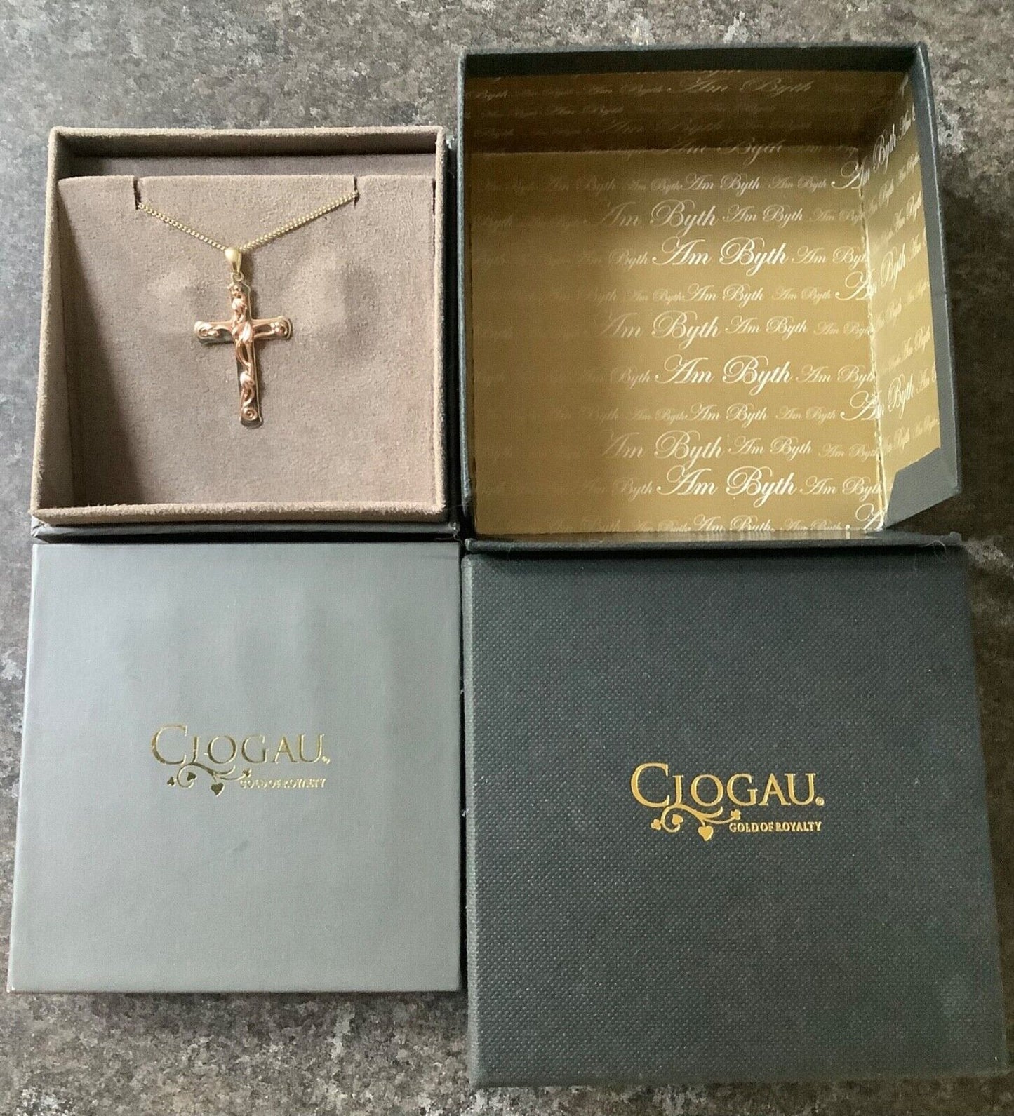 Clogau 9ct Tree of Life cross pendant necklace 18" yellow and rose gold