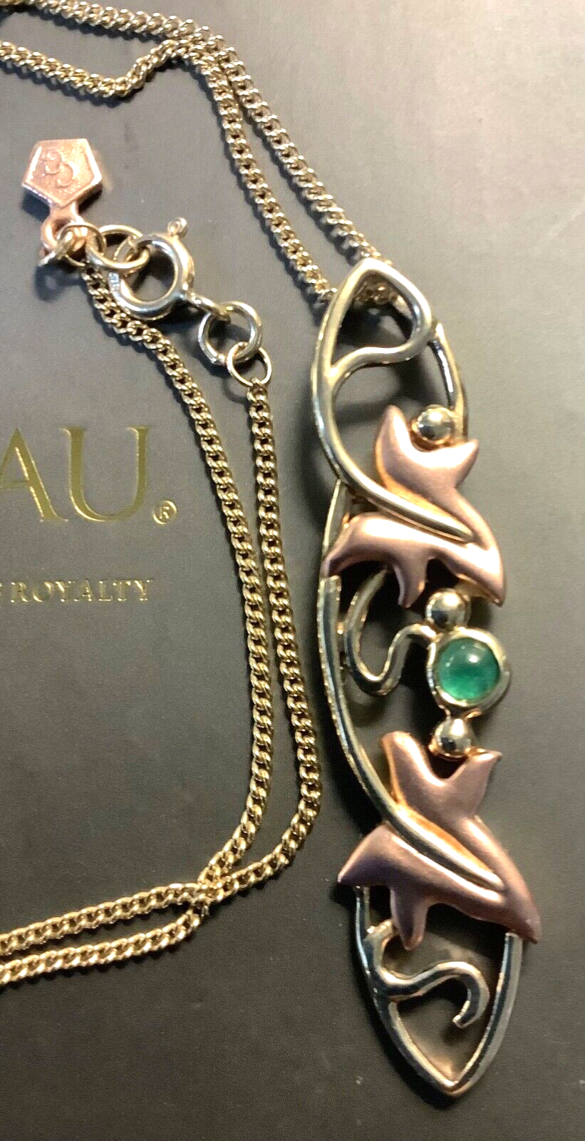 Clogau 9ct Emerald Lady of Caerphilly Ivy pendant necklace 18" yellow rose gold