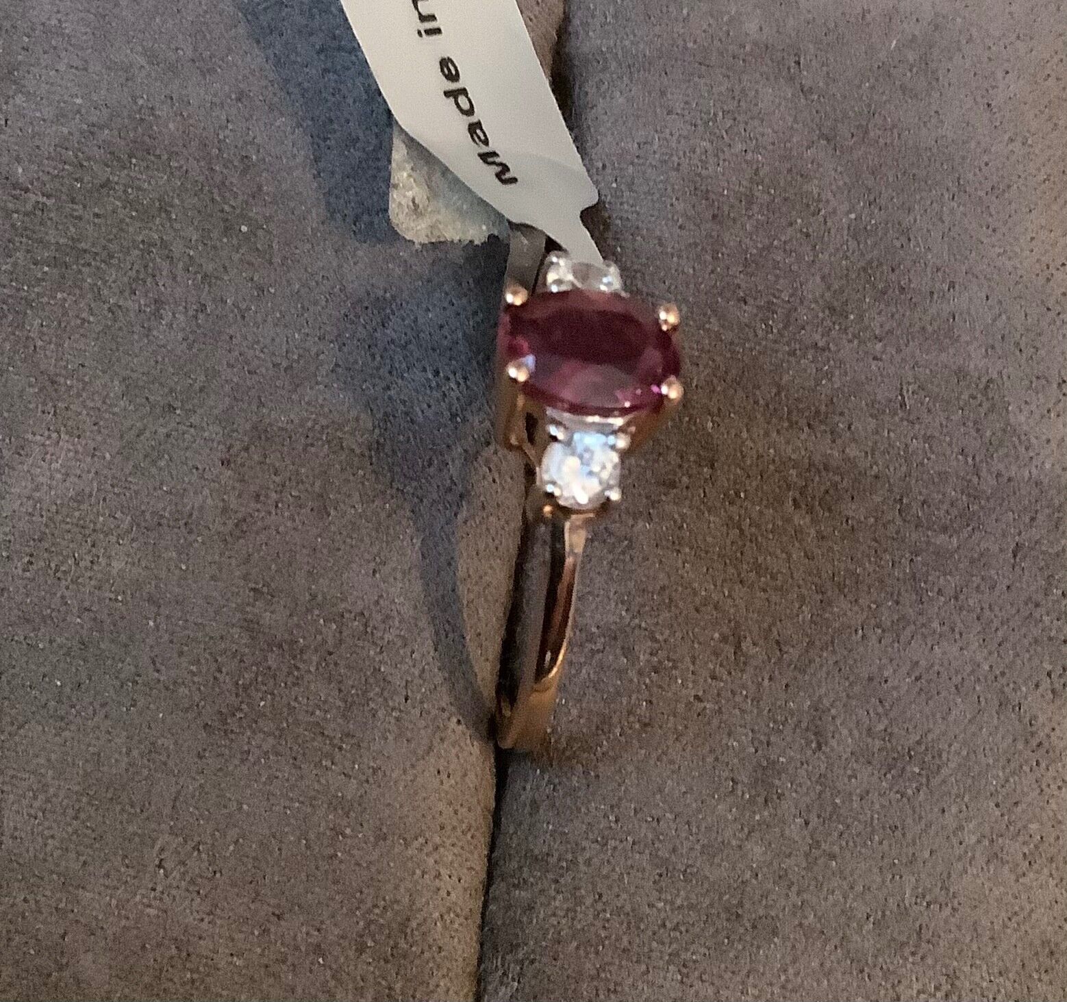 10K rose gold rhodolite garnet and white zircon ring size N1/2 hallmarked