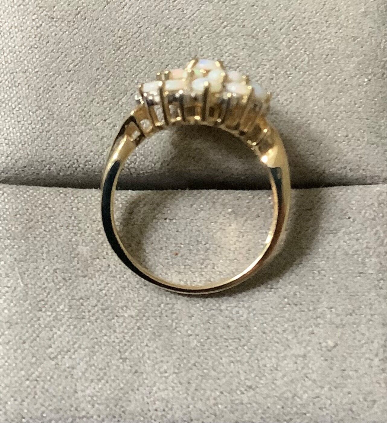9ct large Opal and Diamond cluster ring size M yellow gold QVC