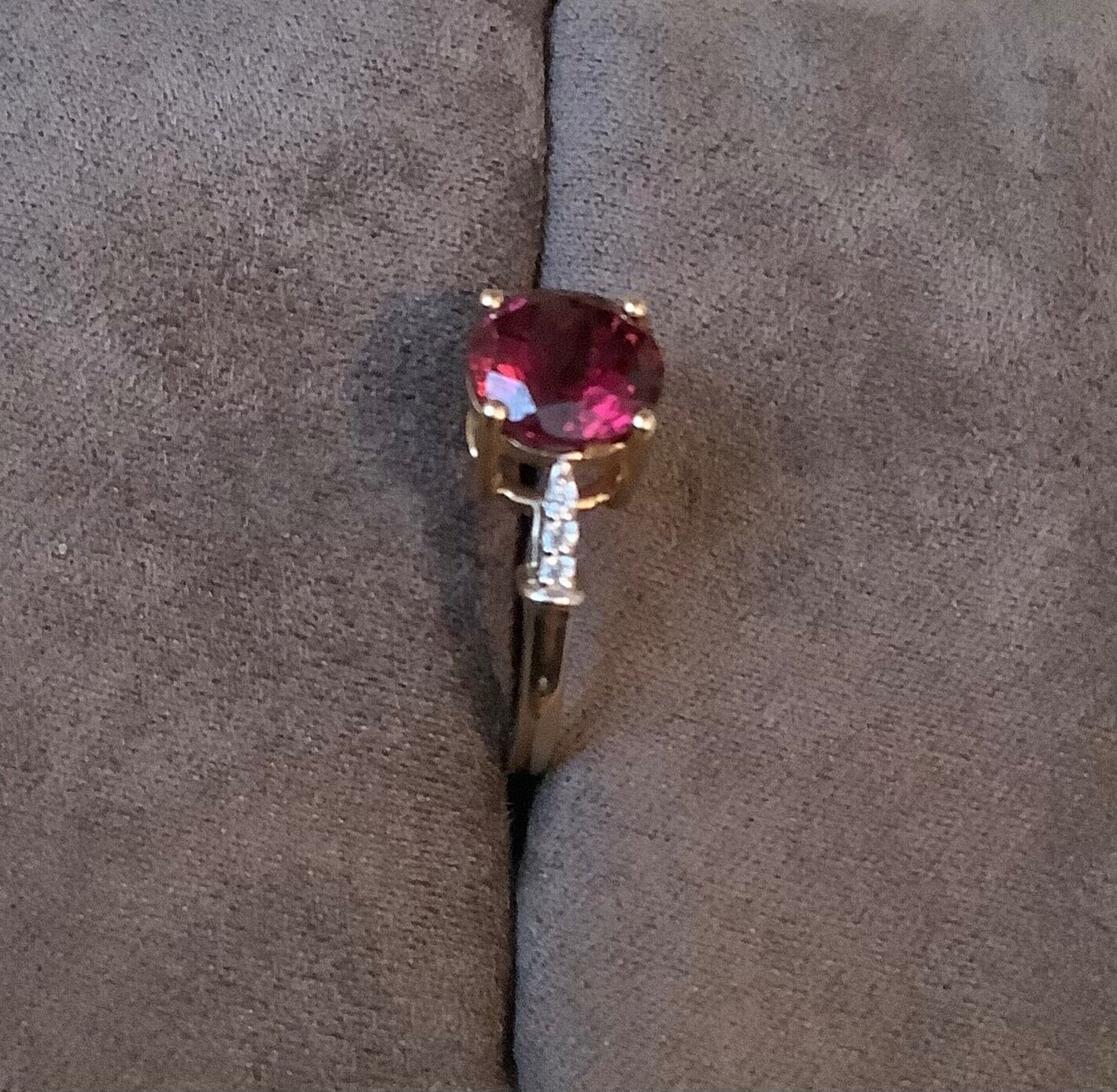 9ct pink tourmaline and white zircon ring size L-L1/2 yellow gold