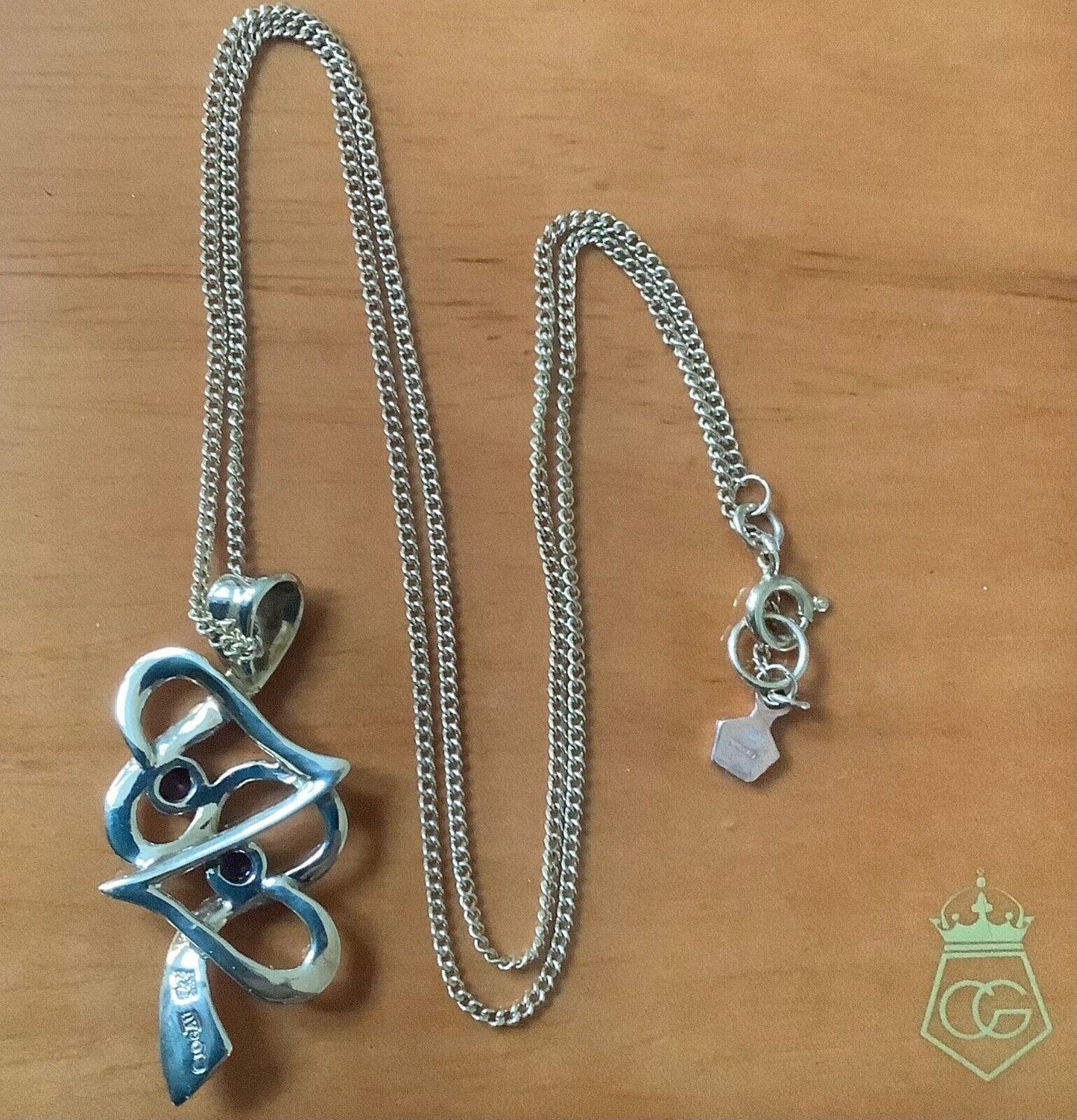 Clogau 9ct Amethyst entwined hearts pendant necklace 18" yellow gold