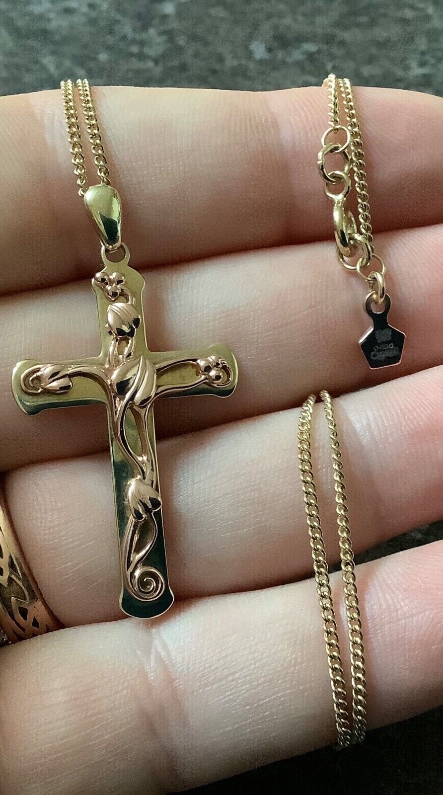 Clogau 9ct Tree of Life cross pendant necklace 18" yellow and rose gold