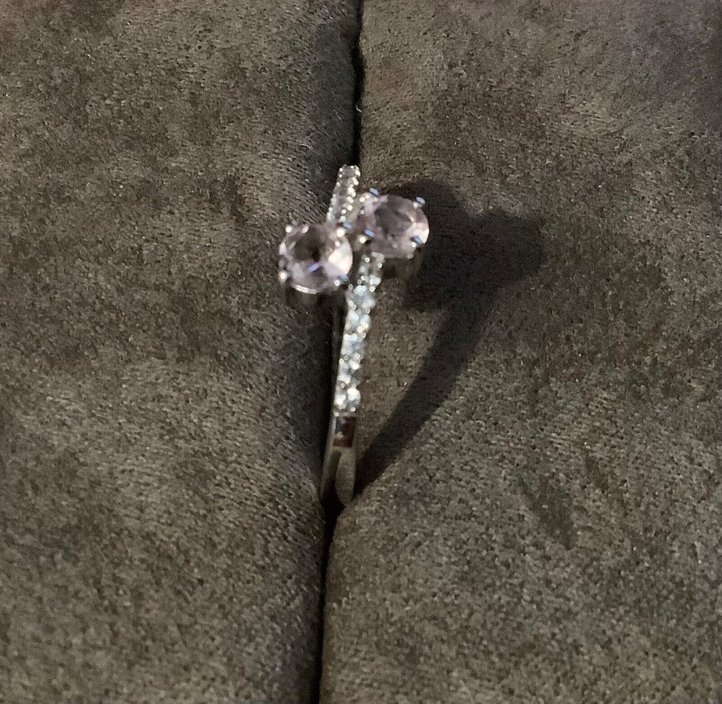 925 pink spinel & white zircon cross over bypass ring size N1/2 Gemporia