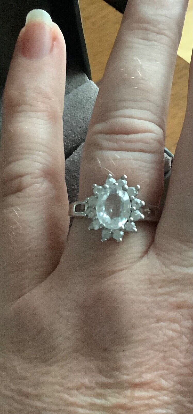925 clear and peach gemstone cluster halo ring size R1/2 TGGC STERLING SILVER