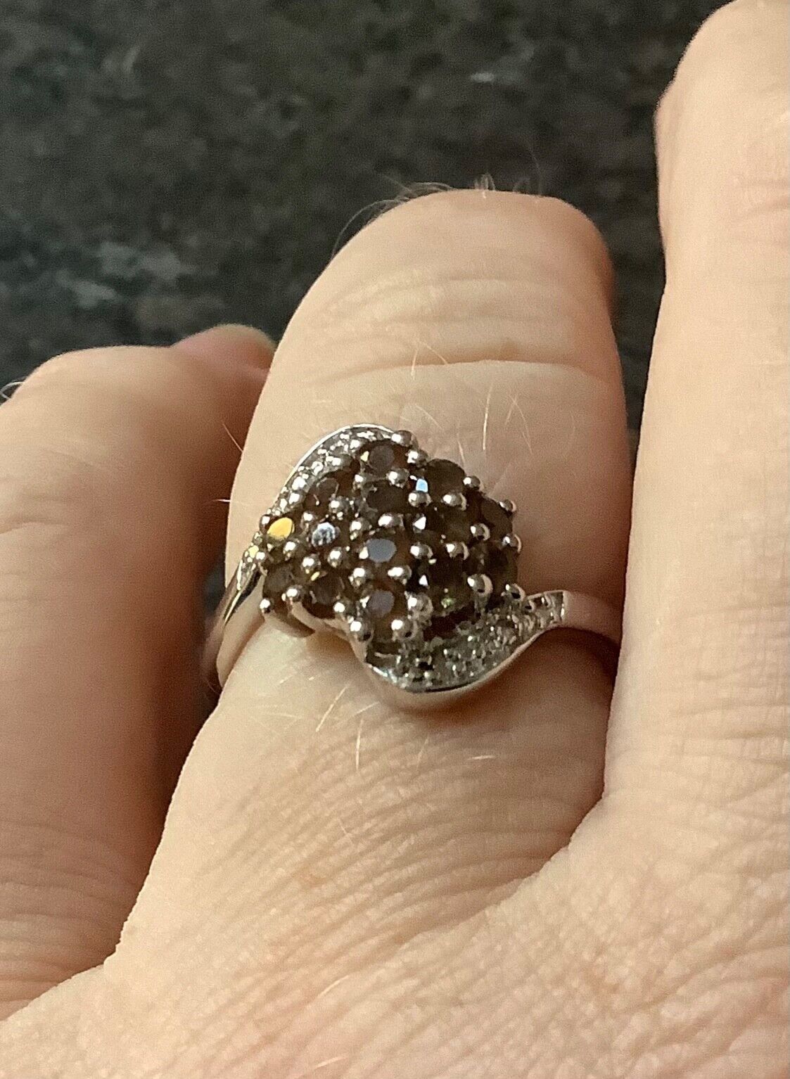 925 Andalusite & zircon cluster wave bypass shoulders ring P1/2 sterling silver