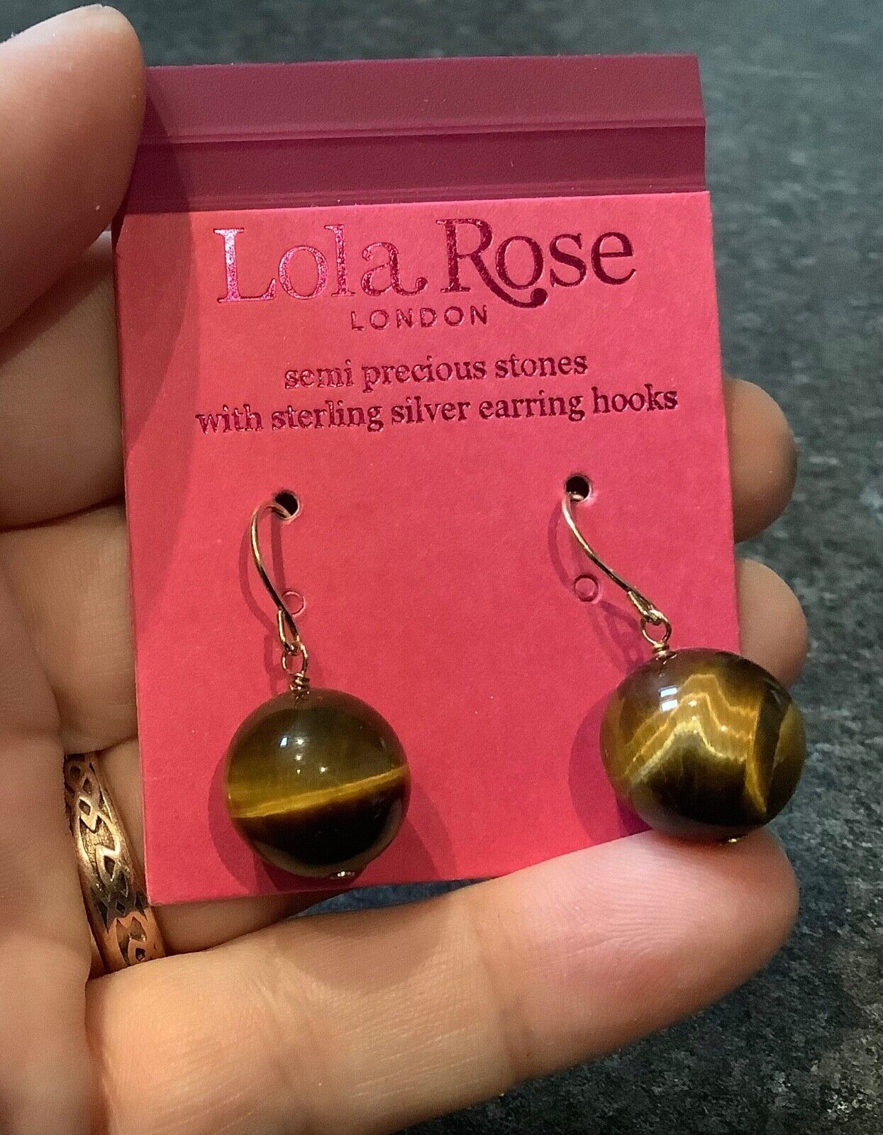 Lola Rose Tigers eye ball drop earrings yellow gold plated sterling silver