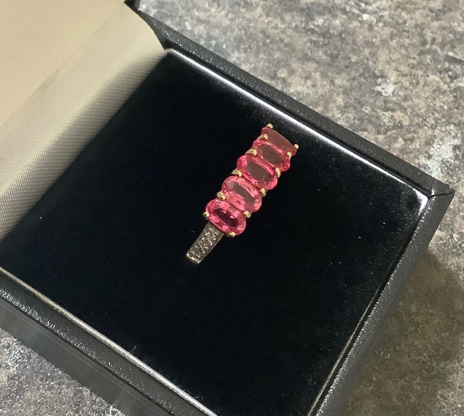 9ct pink spinel and zircon ring size N yellow gold hallmarked