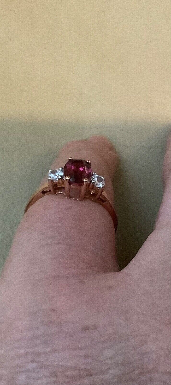 10K rose gold rhodolite garnet and white zircon ring size N1/2 hallmarked