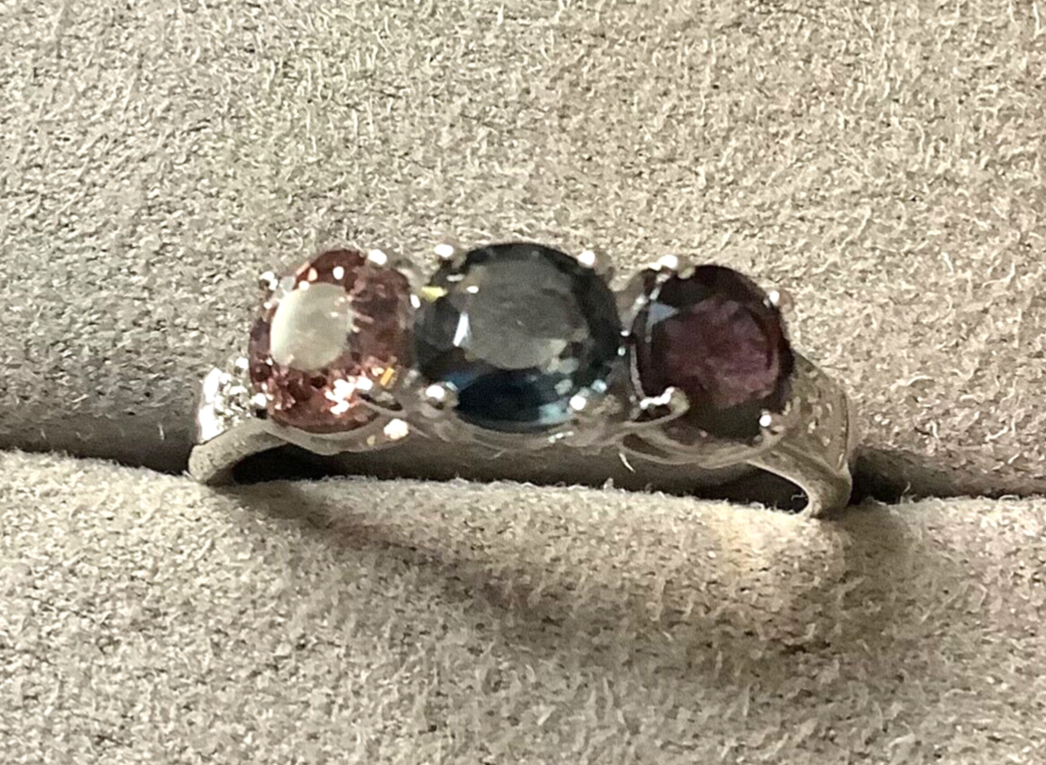 925 Spinel multicolour trilogy ring size P1/2 sterling silver TGGC