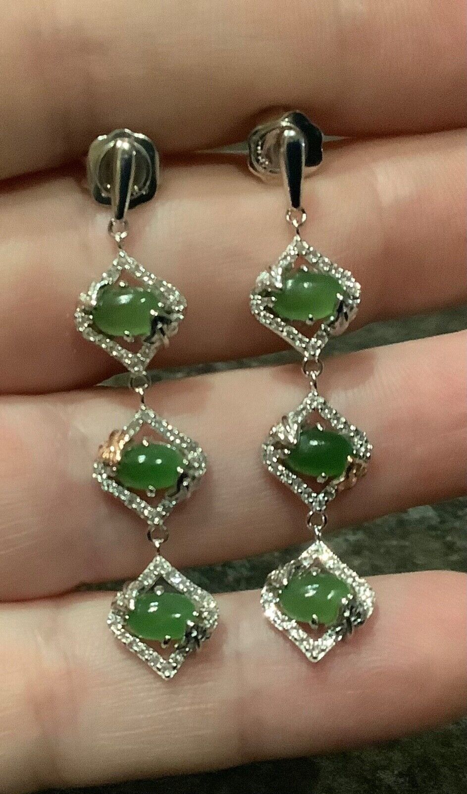 Clogau green jasper Ivy Leaves white topaz earrings silver rose gold RRP £330