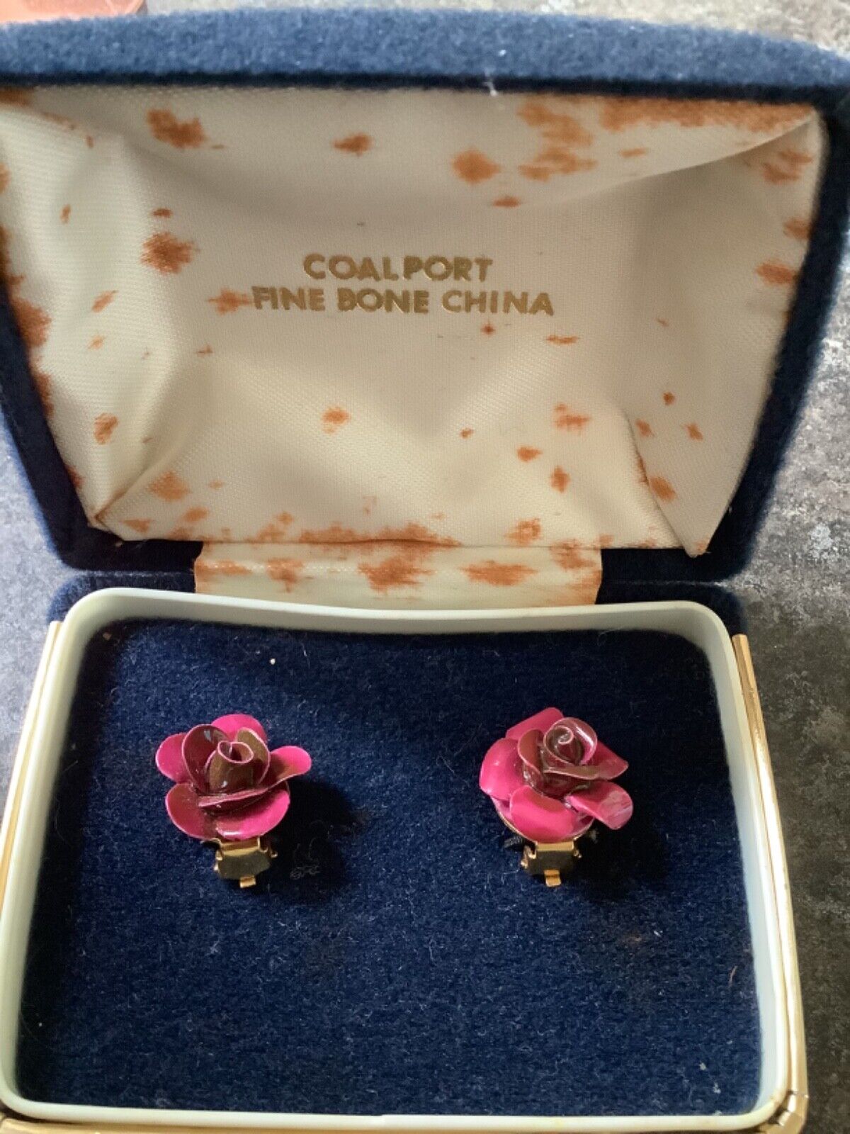 Vintage Coalport and Healacraft fine bone china Rose clip on earrings and brooch