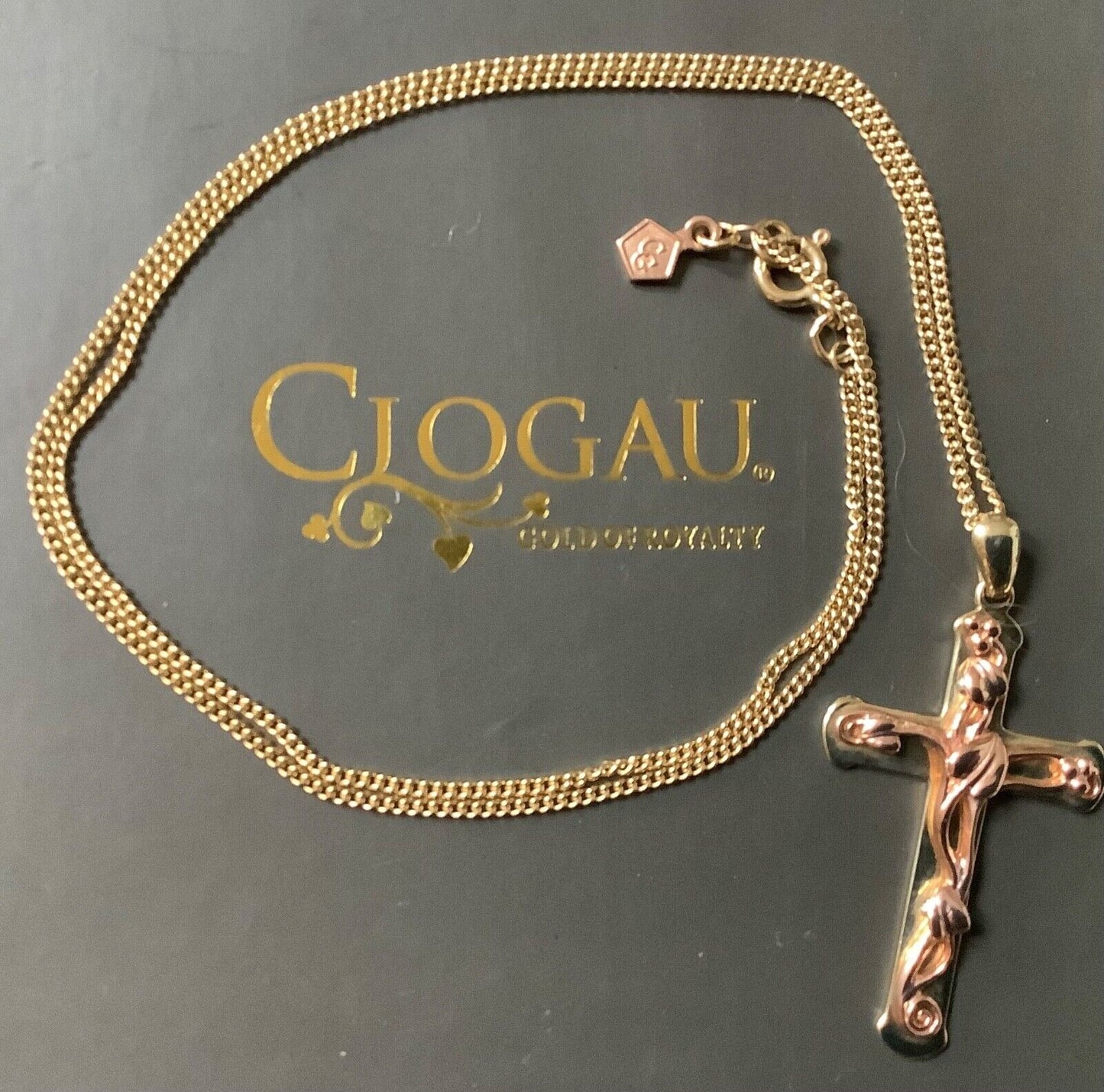 Clogau 9ct Tree of Life cross pendant necklace 18" yellow and rose gold