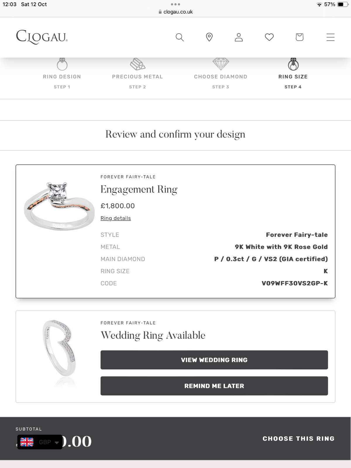 Clogau 9ct Diamond Fairy-Tale 0.31ct engagement ring K white rose gold RRP £1800