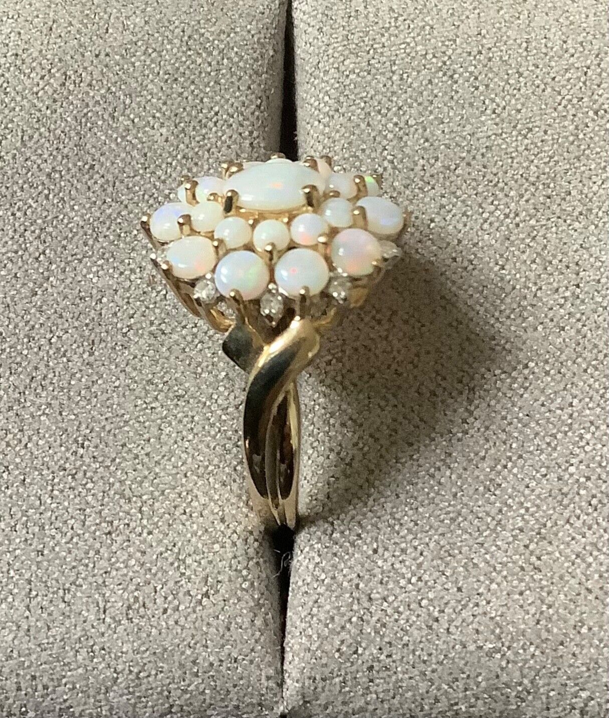 9ct large Opal and Diamond cluster ring size M yellow gold QVC