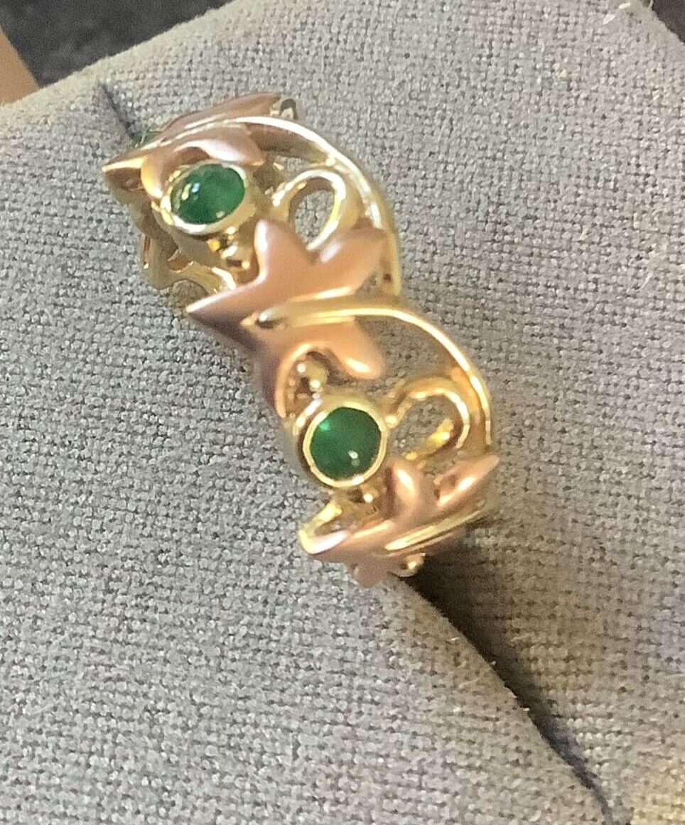 Clogau 9ct Emerald cabochon Lady of Caerphilly ivy ring N yellow & rose gold