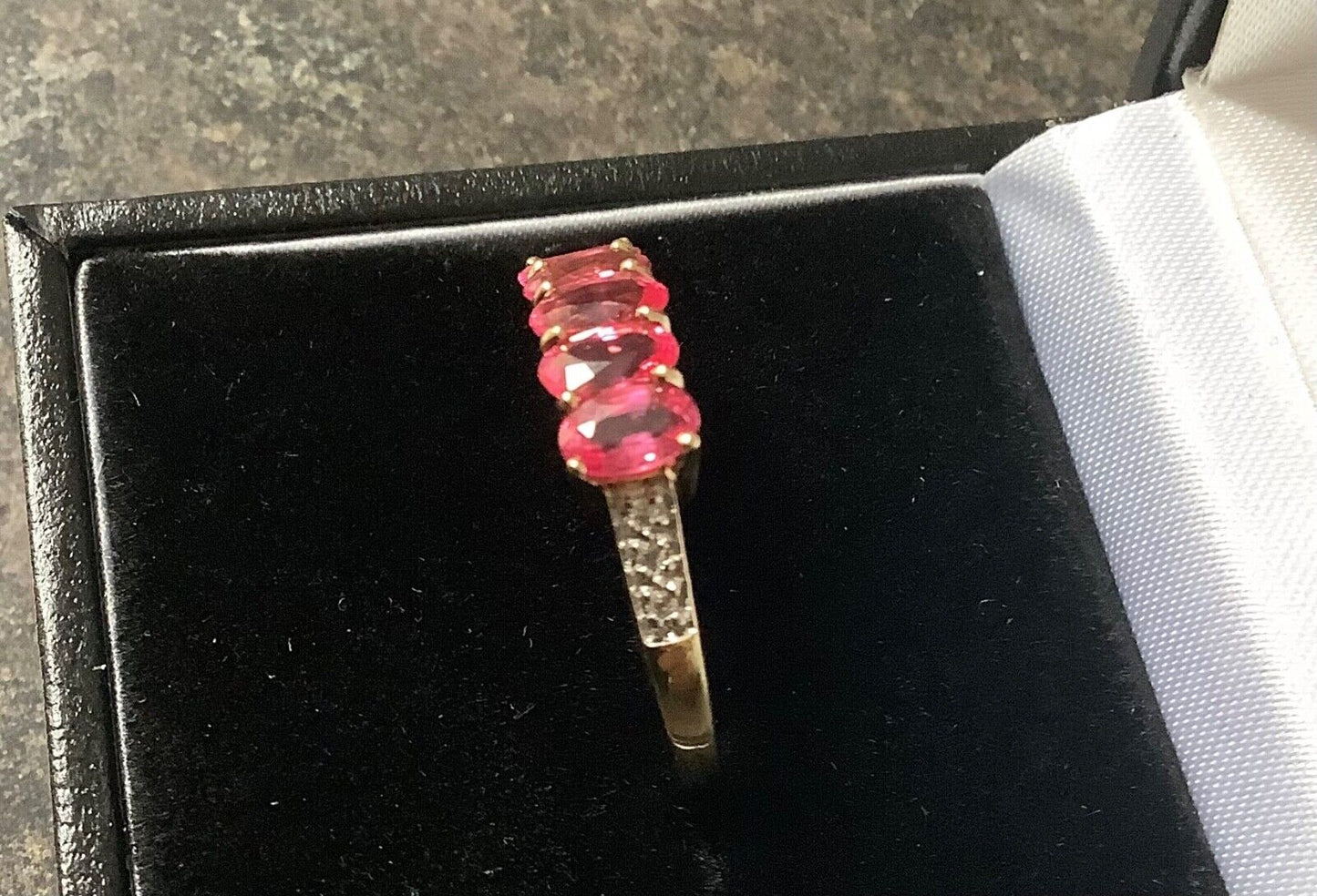 9ct pink spinel and zircon ring size N yellow gold hallmarked