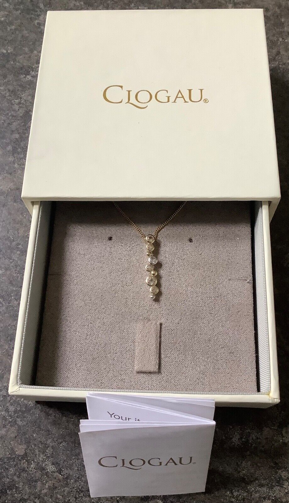 Clogau 9ct Celebration white topaz necklace 18-22" yellow & white gold RRP £470