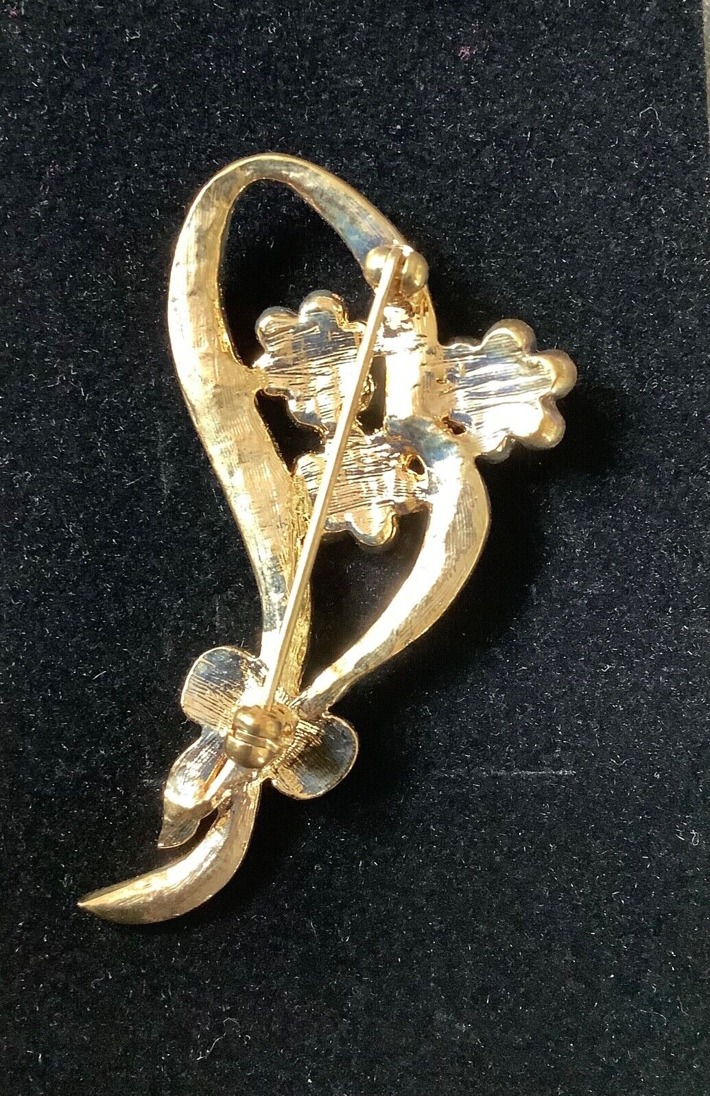 Adrian Buckley Pave Collection gold tone crystal flower on bow brooch