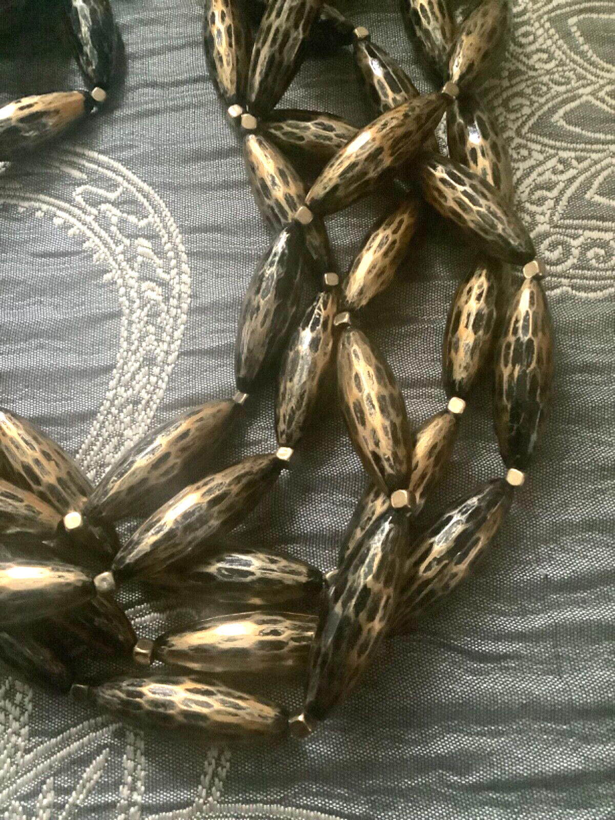 Antique gold and black coloured multi strand lozenge barrel bead necklace 18-21”