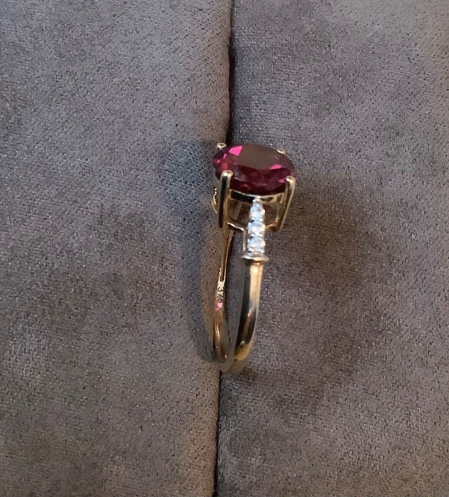 9ct pink tourmaline and white zircon ring size L-L1/2 yellow gold