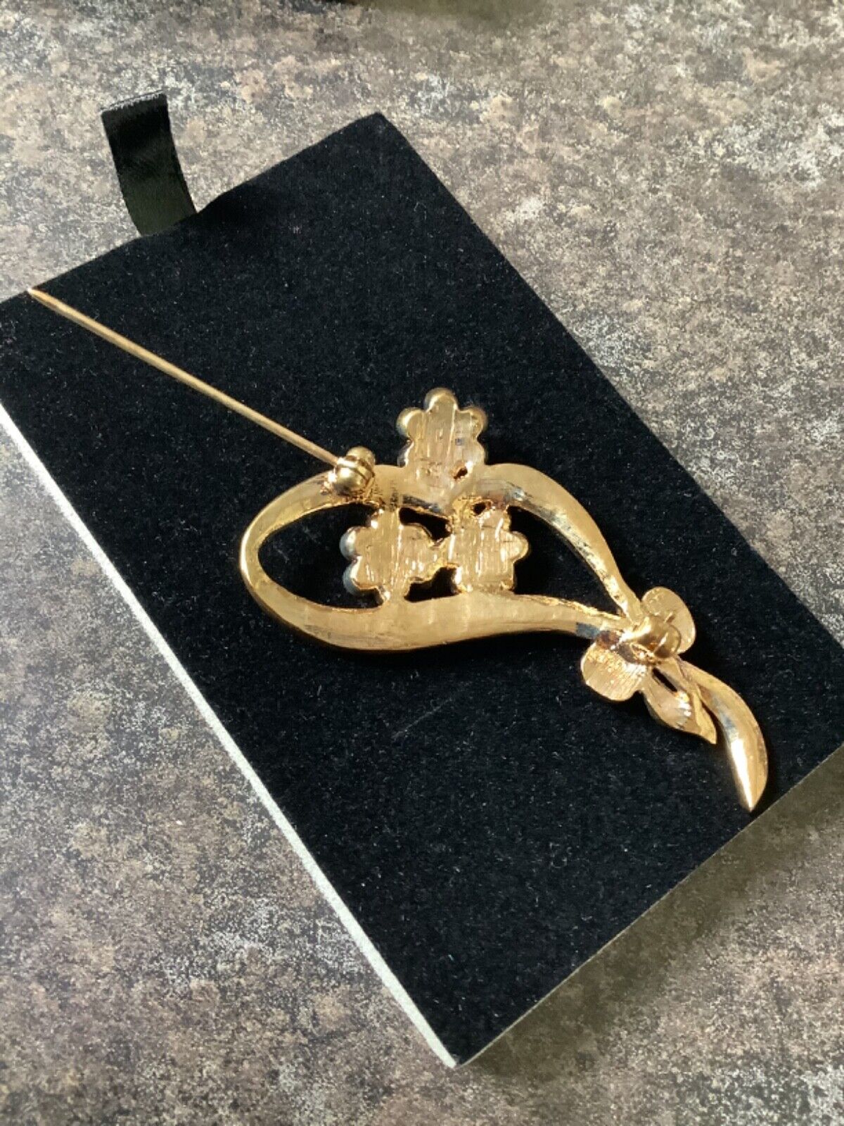 Adrian Buckley Pave Collection gold tone crystal flower on bow brooch