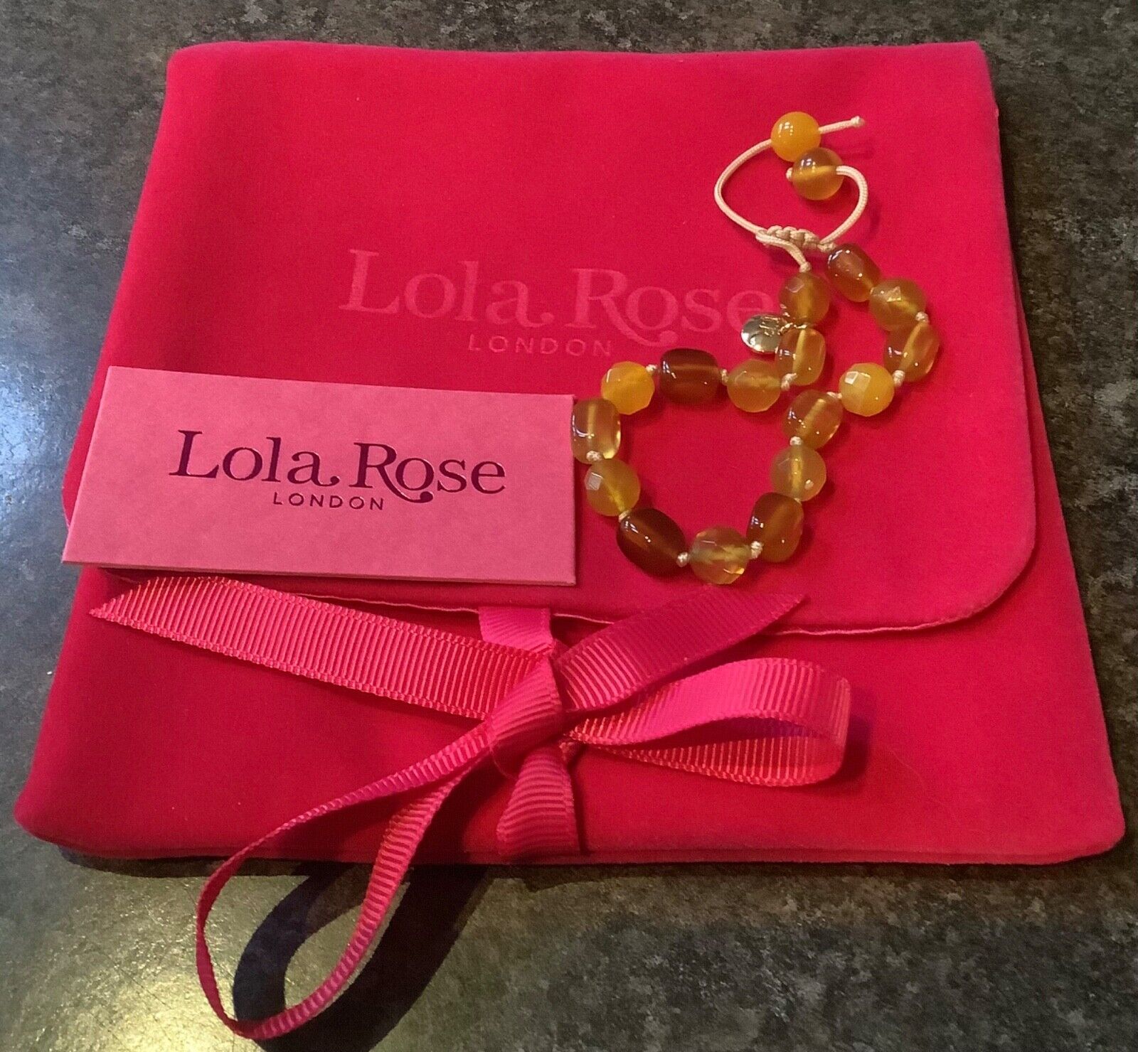 Lola Rose Amber Agate rectangle and round faceted bead adjustable bracelet