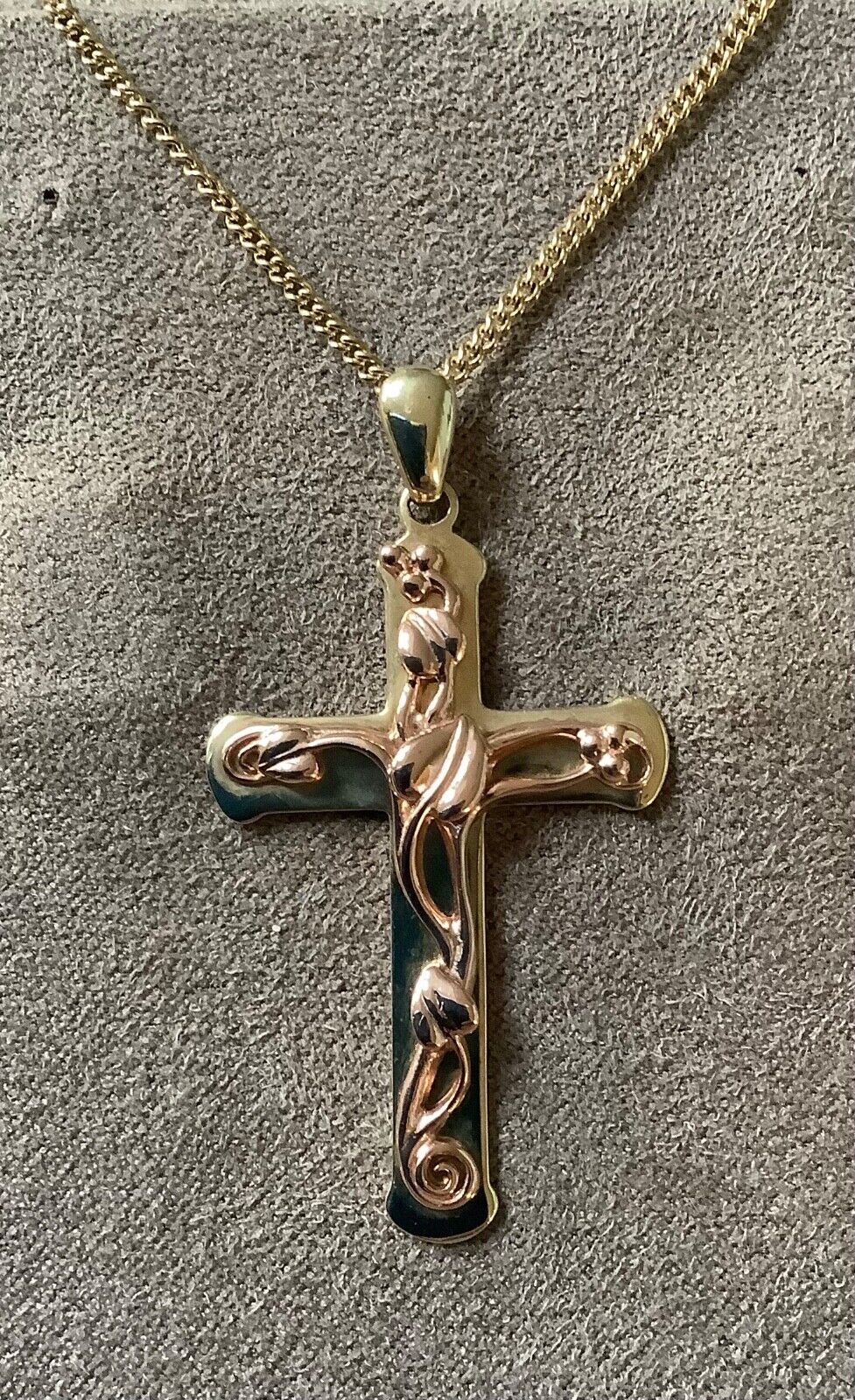 Clogau 9ct Tree of Life cross pendant necklace 18" yellow and rose gold