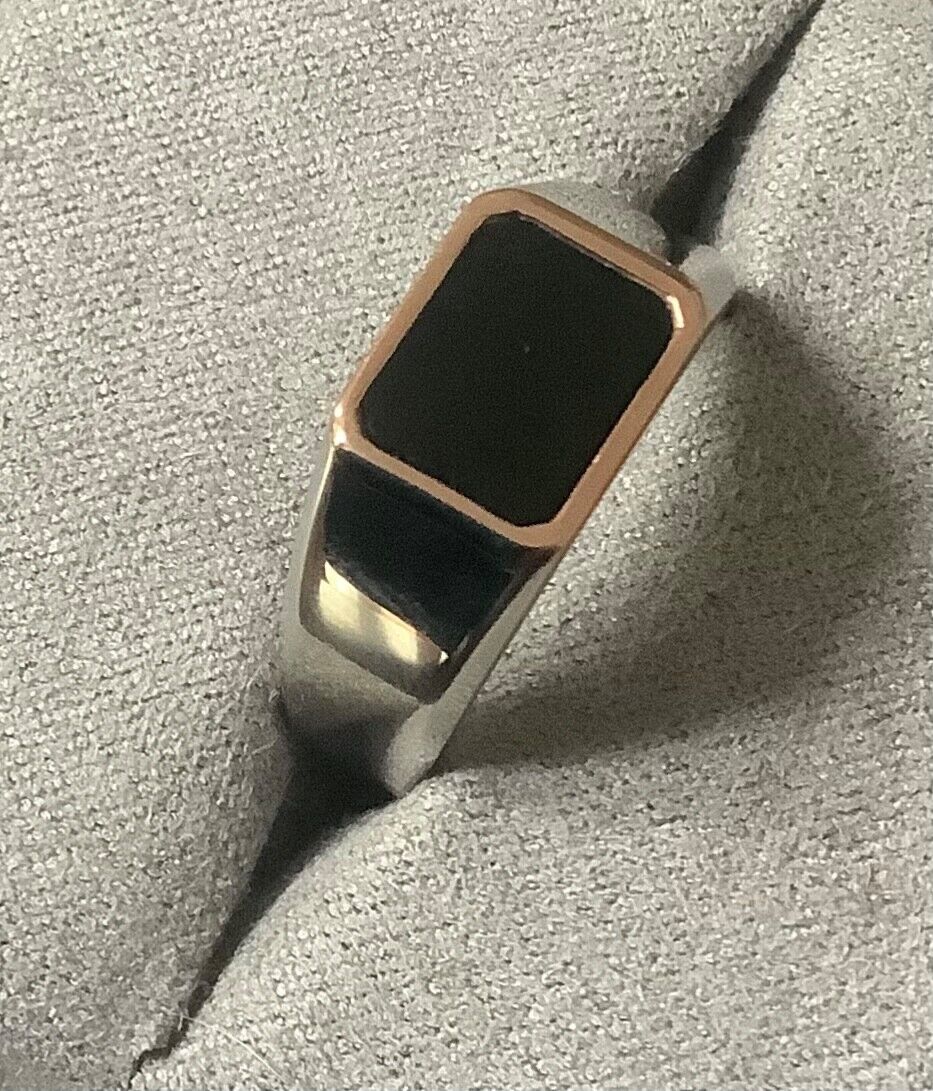 Clogau Black Onyx signet ring Unisex mens ladies Q silver & rose gold RRP £189