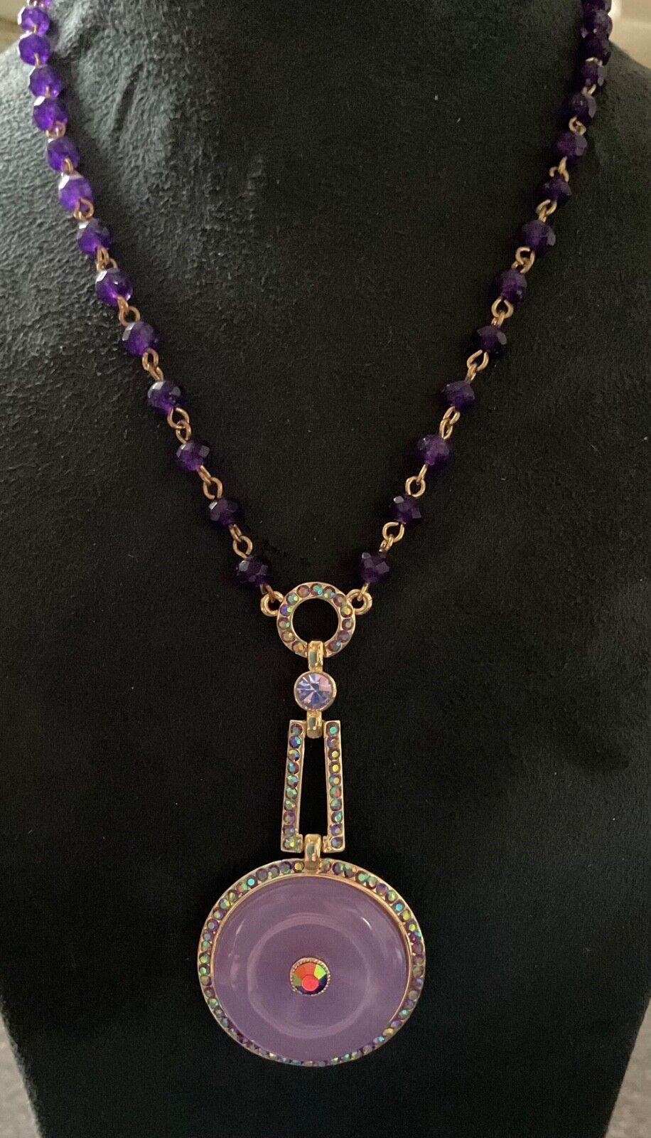 Butler & Wilson lavender disc pendant with purple beads & crystals original box