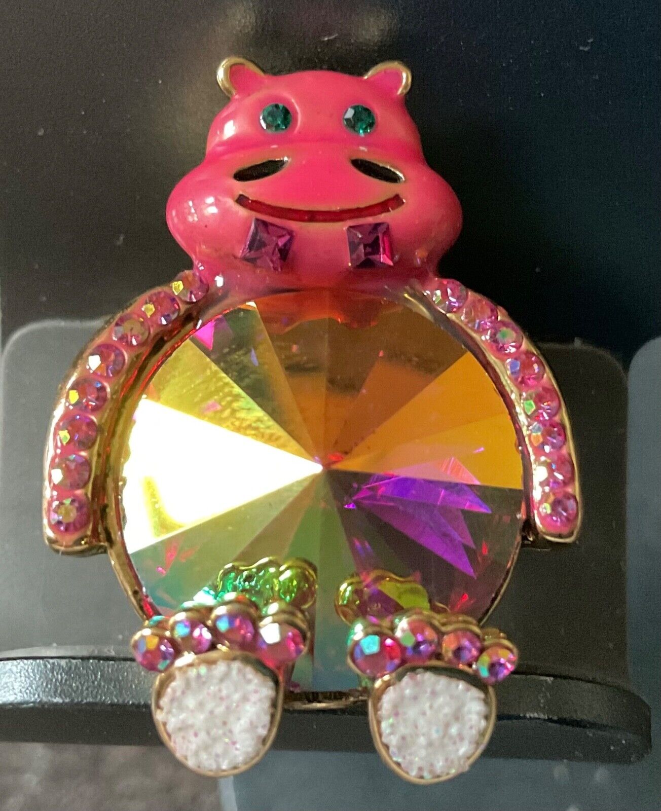 Butler & Wilson Hippopotumus pin badge enamal and auoura borealis crystal