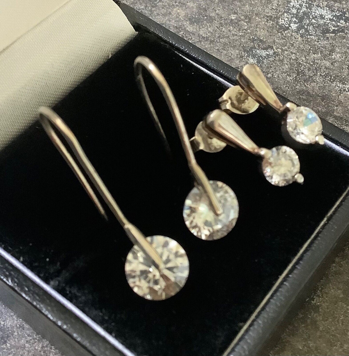 2 x 925 silver CZ drop and stud earrings NOT COSTUME!