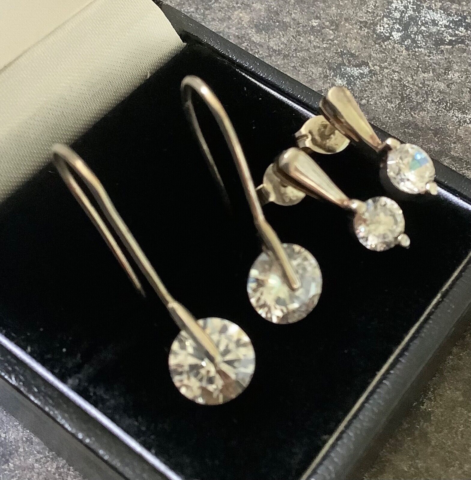 2 x 925 silver CZ drop and stud earrings NOT COSTUME!