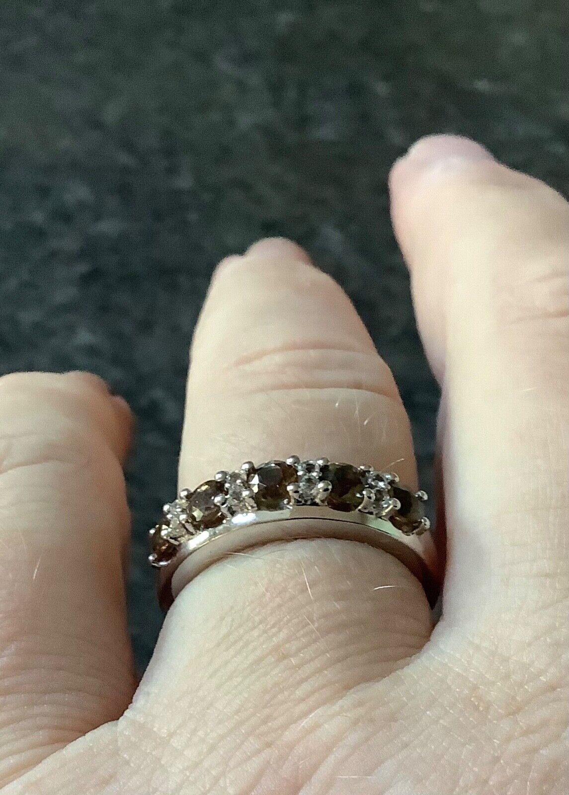 925 Andalusite & zircon half eternity ring size P1/2 sterling silver