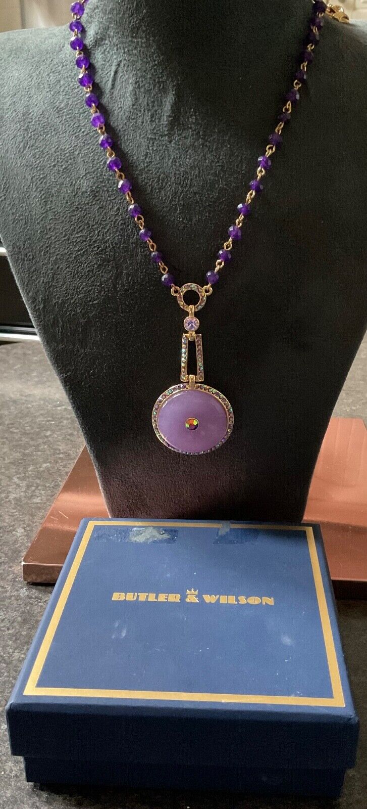 Butler & Wilson lavender disc pendant with purple beads & crystals original box