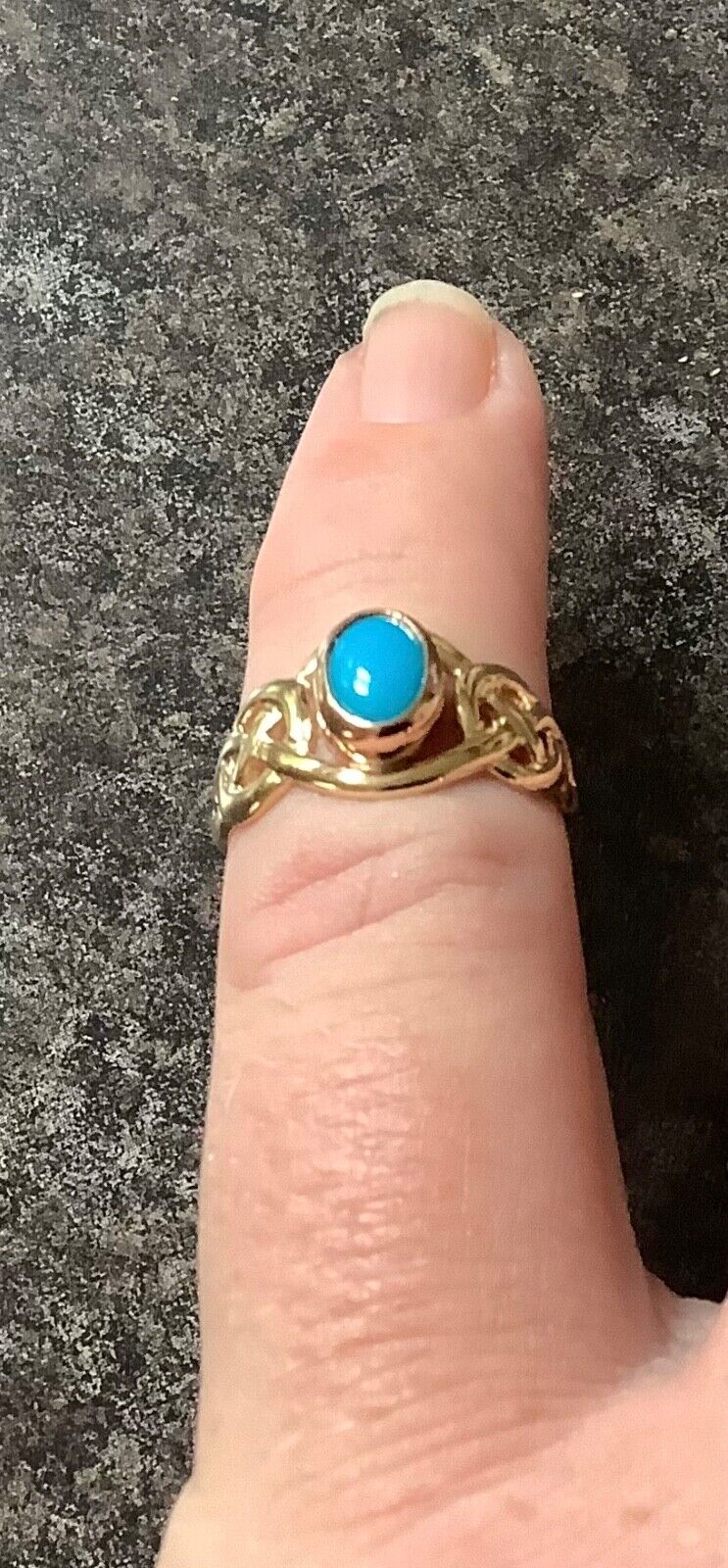 Clogau 9ct Turquoise Celtic weave ring size L yellow and rose gold