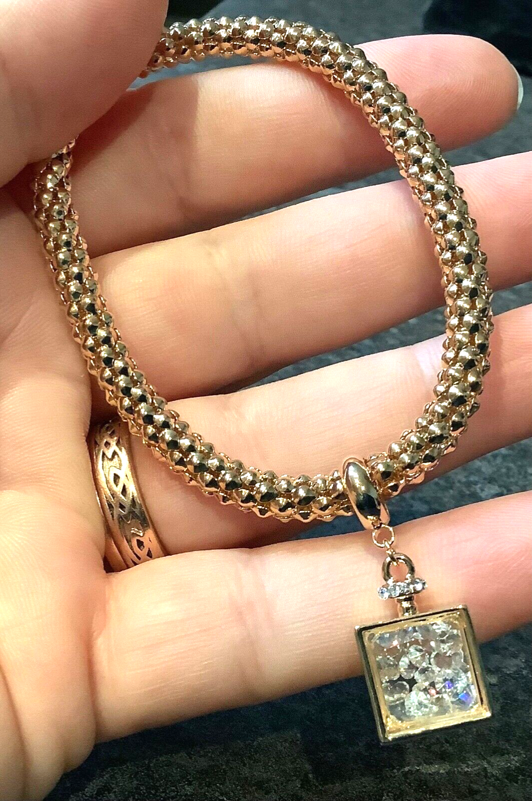 FRANK USHER perfume bottle crystal filled necklace bracelet & earrings set gold