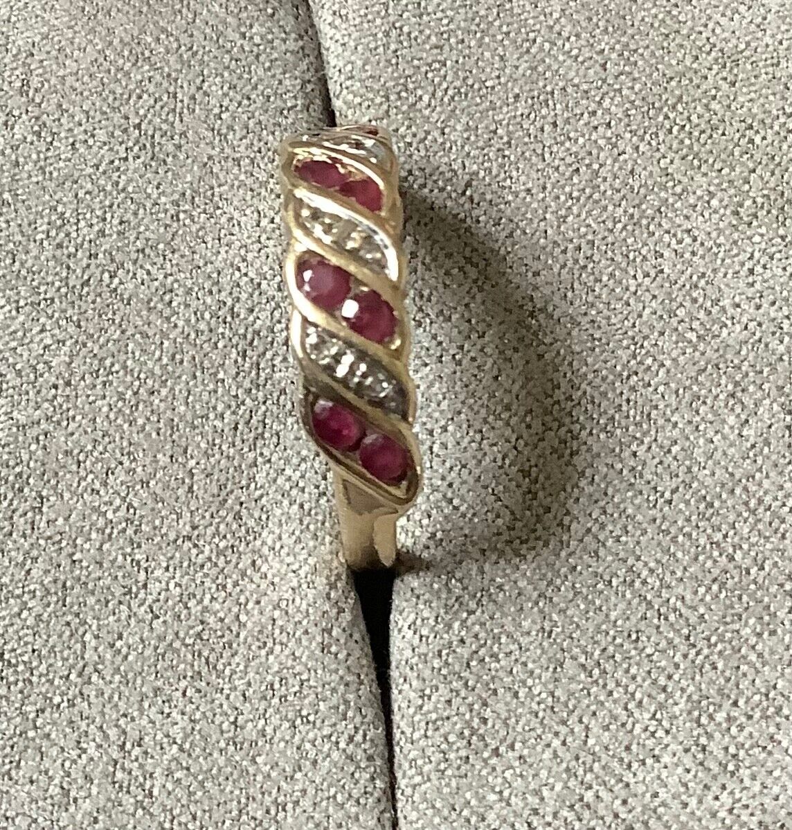 9ct ruby and diamond wave ring size L yellow gold hallmarked