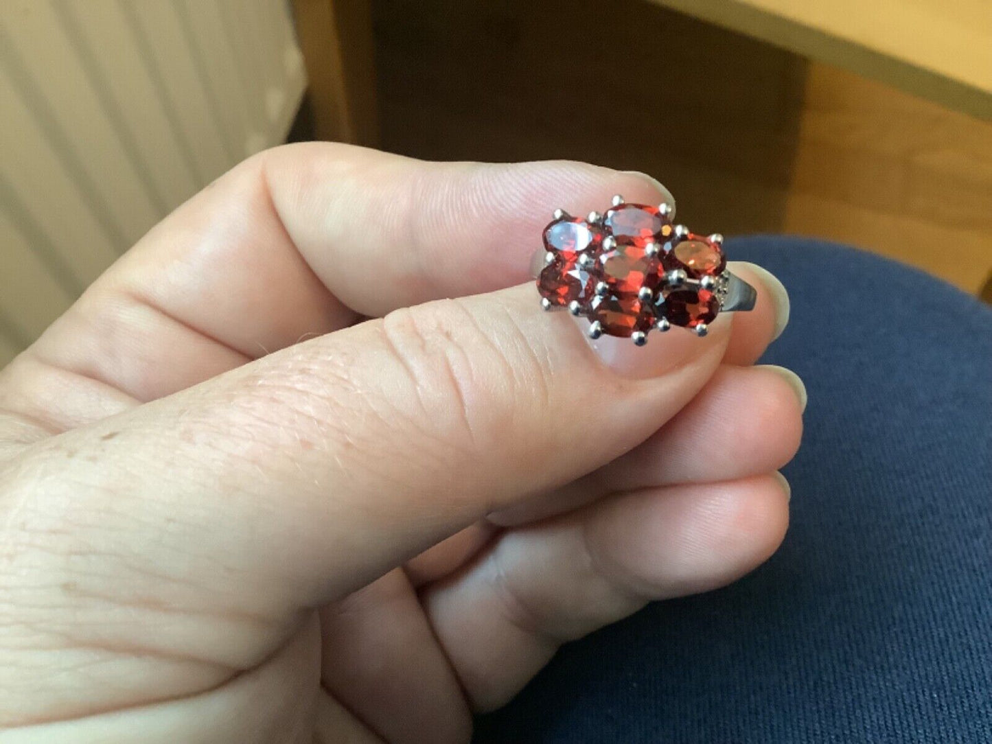 925 garnet and diamond silver cluster ring size R1/2