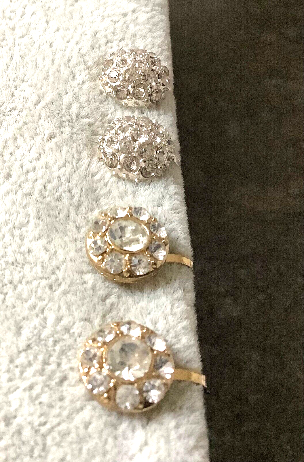2 x vintage silver and gold tone diamanté stud clip on earrings