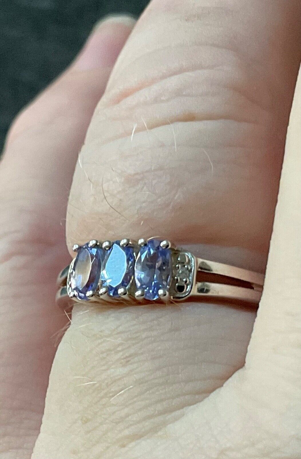 925 Tanzanite and Diamond trilogy ring size P1/2-Q sterling silver
