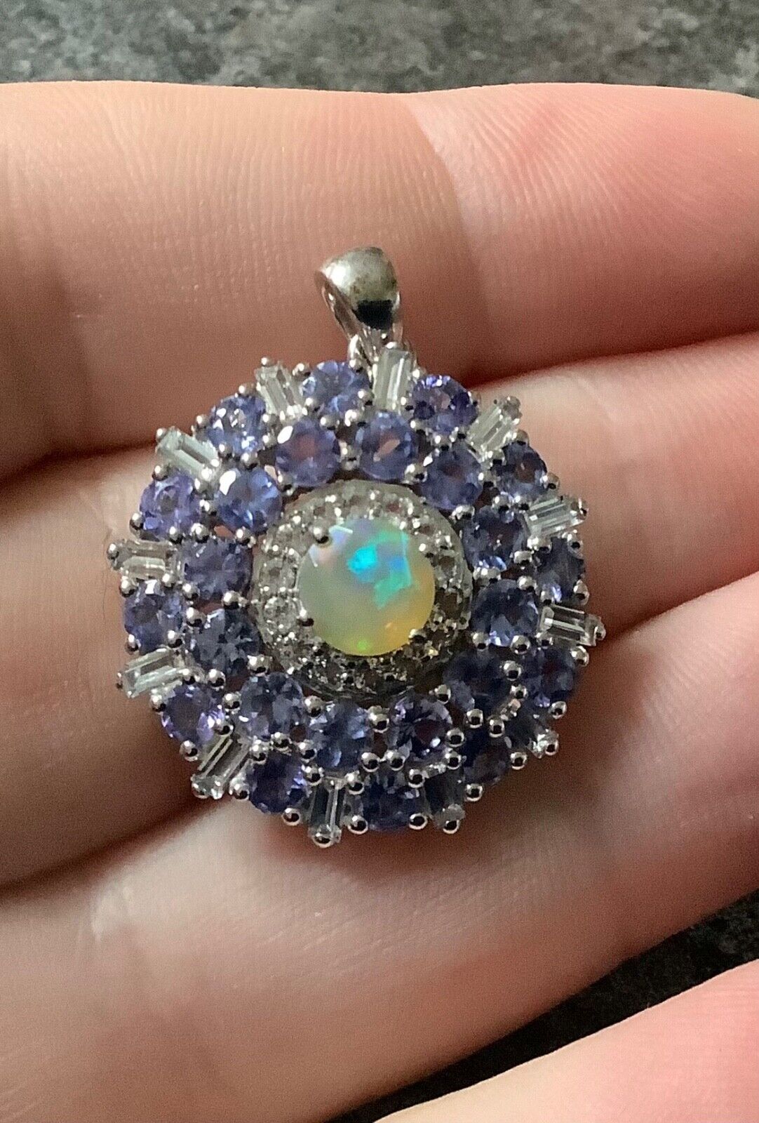 925 Tanzanite Opal and zircon cluster pendant 3x2.3cm sterling silver TGGC