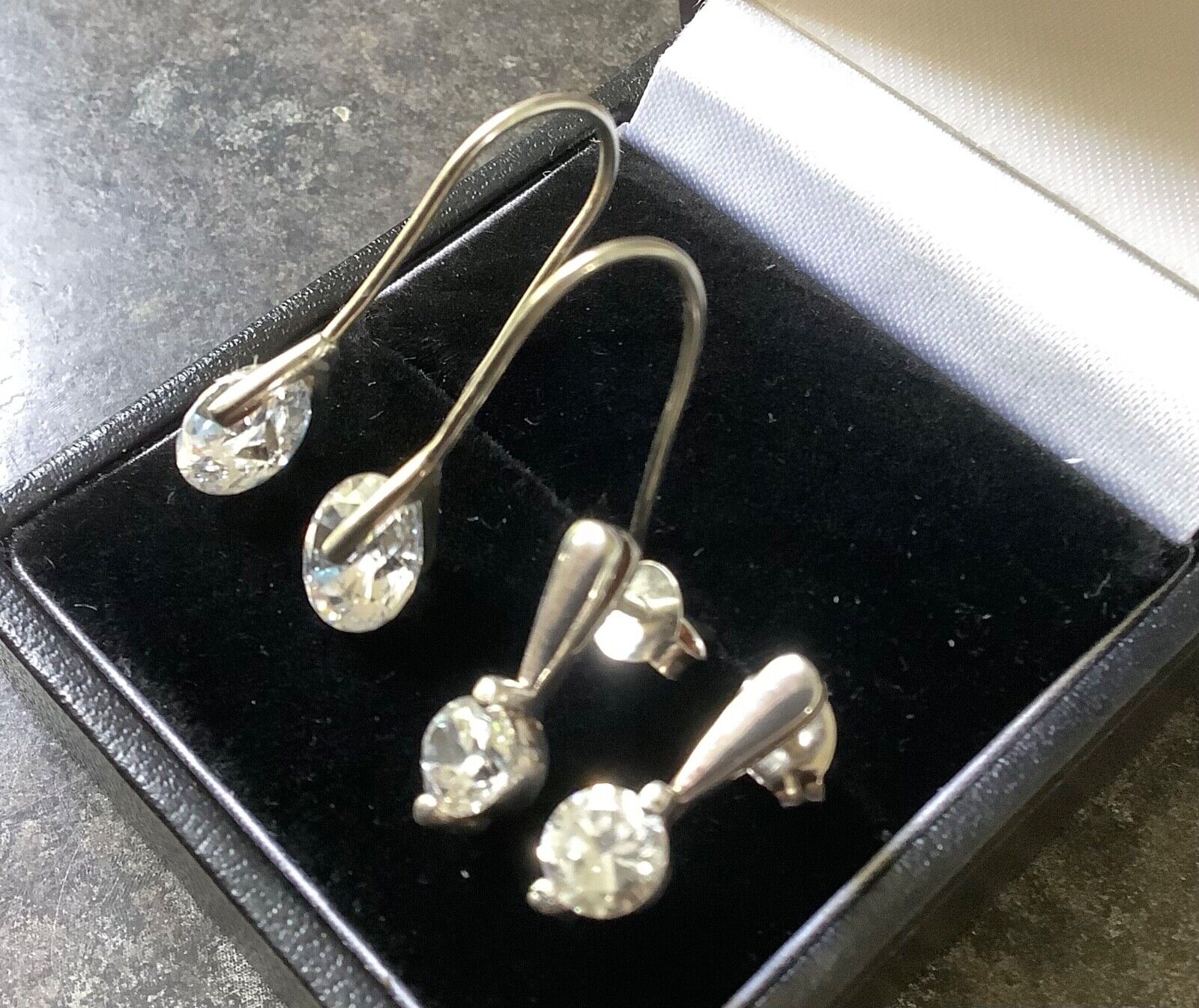 2 x 925 silver CZ drop and stud earrings NOT COSTUME!