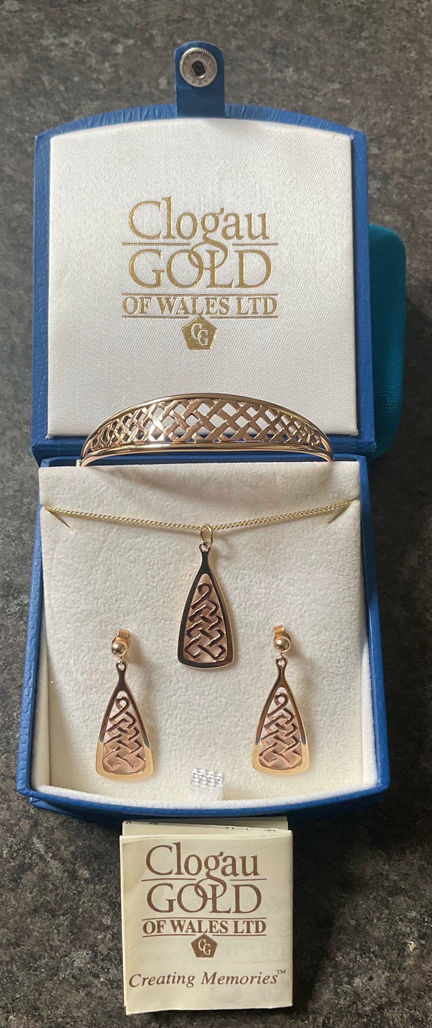 Vintage Clogau Lady Guinevere earrings in yellow and rose gold (BANGLE & NECKLACE HAS SOLD)