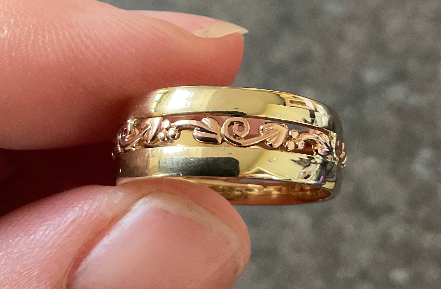 Clogau 9ct Tree of Life Wide 7mm Band ring size P in yellow and rose gold